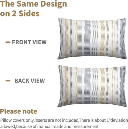 Blue Yellow Lumbar Pillow Covers 12x20 Set of 2 Geometric Striped Print Partten Decorative Outdoor Boho Pillowcases with Zipper Rustic Decoration Farmhouse Sofa Couch Throw Cushion Cover Bed Decor