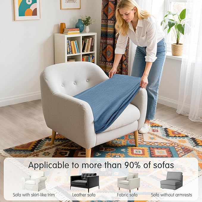 Hokway Stretch Couch Cushion Slipcovers Reversible Cushion Protector Slipcovers Sofa Cushion Protector Covers(Denim Blue, Small)