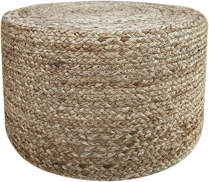 Jute Pouf Ottoman | Footrest Pouf | Hand Braided - Round Boho Pouffe - for Living Room, Bedroom, Nursery (18"x18"x12") Natural
