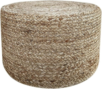 Jute Pouf Ottoman | Footrest Pouf | Hand Braided - Round Boho Pouffe - for Living Room, Bedroom, Nursery (18"x18"x12") Natural