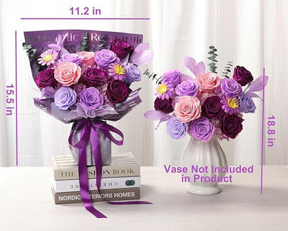 Lovenfold Flowers for Delivery Birthday Flowers Gift for Her,Preserved Flowers Bouquet 12 Roses Mixed Bouquet,Rose Gifts for Women Mom Grandma(Mixed 12 Lilac Roses)