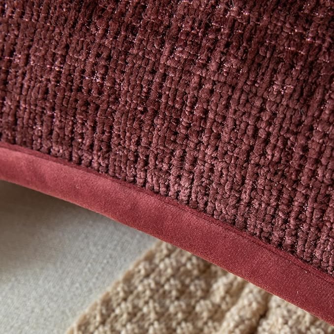 Yaertun Pack of 2 Chenille Textured Decorative Throw Pillow Covers Accent Solid Cushion Cover Soft Cozy Pillow Case with Velvet Back for Couch Sofa Bed Living Room 24x24 Inch Burgundy