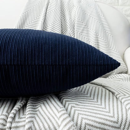 HWY 50 Navy Blue Chenille Throw Pillow Covers 16x16 Inch with Triple Buttons, Soft Farmhouse Accent Decorative Cushion Cases for Couch Sofa Bed Living Room Pack of 2