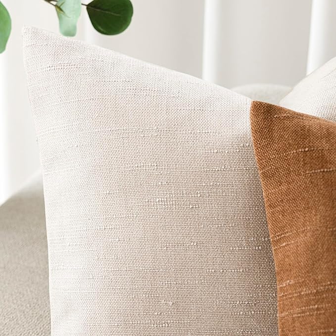Foindtower Pack of 2 Soft Textured Throw Decorative Pillow Covers Square Accent Solid Cushion Cover Cozy Farmhouse Pillow Case with Zipper for Couch Sofa Bedroom Living Room 26x26 Inch, Light Beige