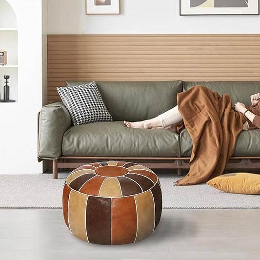 Thgonwid Unstuffed Moroccan Storage Pouf Foot Stool Ottoman Seat Handmade Faux Leather Bean Bag Floor Chair Foot Rest for Living Room, Bedroom or Balcony (Multi Color)