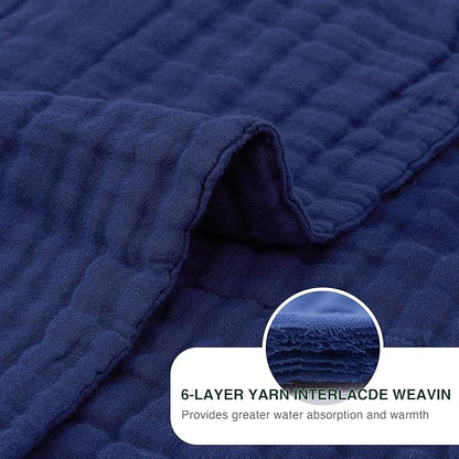 Love's cabin 6 Layer 100% Cotton Muslin Blanket, 90"x90" Muslin Blanket Queen for Couch Bed, Lightweight and Breathable Cotton Gauze for Adult, Navy Blue
