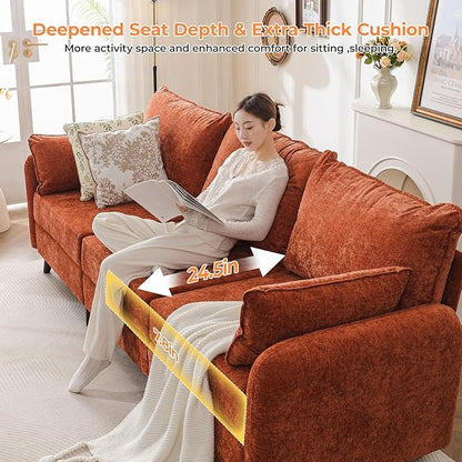104'' Modular Sectional Sofa with Seats Storage, 3 Seater Sofa Couch with Deep Seat,Oversized Comfy Couch for Living Room,Bedroom,2 Throw Pillow,Chenille,Orange