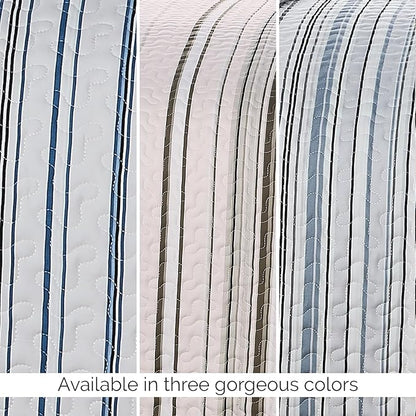 Southshore Fine Living, Inc. Oversized King Quilt Set, All Season Striped Blue Bedspread Set, 3-Piece Coastal Bedding, California/King Coverlet Sets with Shams, Soft Microfiber Quilt, Blue Stripes