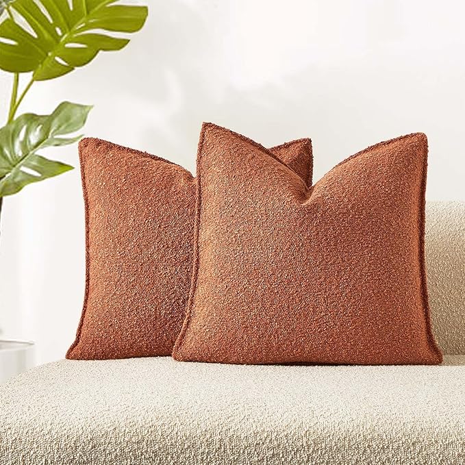 JUSPURBET Rust Decorative Pillow Covers 24x24 Set of 2 Throw Pillow Covers for Couch Sofa Bed Cozy Boucle Textured Cushion Covers Cases with Hidden Zipper for Living Room Home Decor