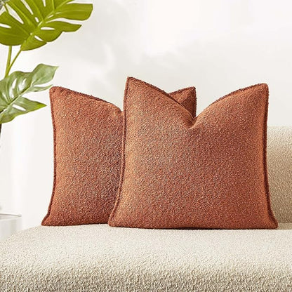 JUSPURBET Rust Decorative Pillow Covers Set of 2 Throw Pillow Covers for Couch Sofa Bed Cozy Boucle Textured Cushion Covers Cases with Hidden Zipper for Living Room Home Decor 16x16