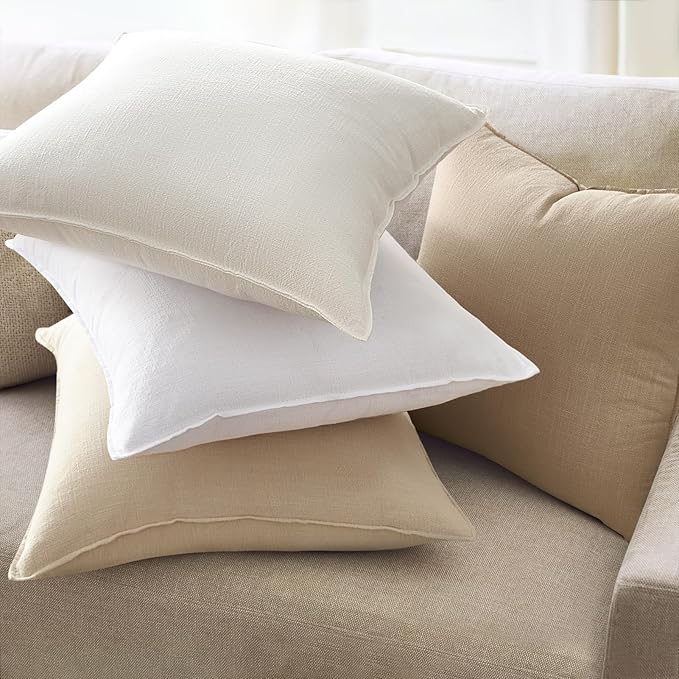 Linen Soild Decorative Throw Pillow Covers Soft Accent Farmhouse Pack of 4 Natural Cushion Case 20 x 20 Inch Pillowcase with Flange for Chair Couch Sofa Bedroom Living Room Home Decor