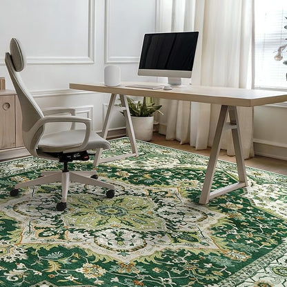 Area Rugs for Living Room 8x10 - Large Machine Washable Vintage Oriental Soft Rugs, Low Pile Thin Floor Carpet with Non Slip Backing for Bedroom, Dorm, Under Dining Room Table, Indoor House, Office