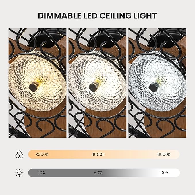 CROSSIO 23'' Outdoor Ceiling Fans with Lights, Gazebo Fan Wet Rated Remote&APP Control, Dimmable Hanging Fan with Plug in Cord for Patio Pergola