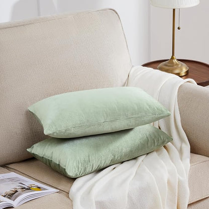GIGIZAZA 12x20 Sage Green Pillow Covers Velvet Lumbar Pillow Decorative Throw Pillows Couch Sofa Covers Bedroom Set of 2
