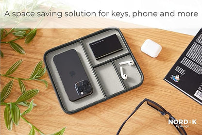 Nordik Leather Valet Tray - Sahara Gray - 9.5 x 7.9 Inch Medium Vegan Leather Tray - Stylish Nightstand Organizer for Men - Modern Bedside Caddy - EDC Catchall for Key Watch Wallet Jewellery