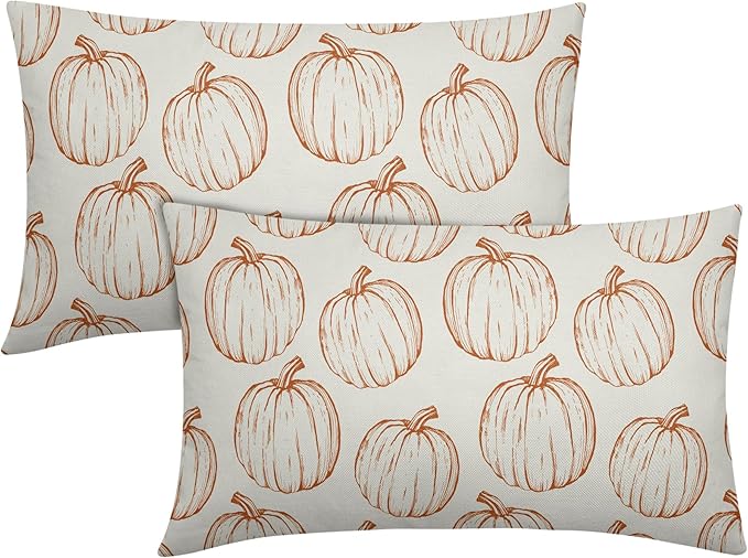 Fall Pillow Covers 12x20 Set of 2 Decorations Orange Pumpkin Throw Pillow Covers Decorative Thanksgiving Pillow Case Farmhouse Rustic Pillowcases Vintage Cozy Soft Autumn for Sofa Bed Home Decor