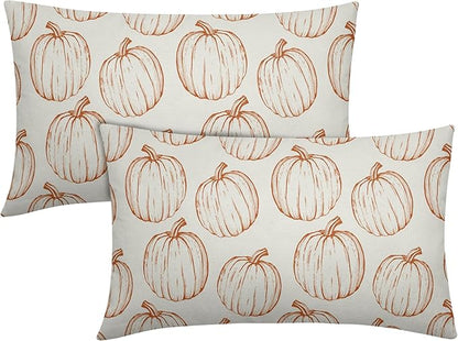 Fall Pillow Covers 12x20 Set of 2 Decorations Orange Pumpkin Throw Pillow Covers Decorative Thanksgiving Pillow Case Farmhouse Rustic Pillowcases Vintage Cozy Soft Autumn for Sofa Bed Home Decor