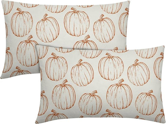 Fall Pillow Covers 12x20 Set of 2 Decorations Orange Pumpkin Throw Pillow Covers Decorative Thanksgiving Pillow Case Farmhouse Rustic Pillowcases Vintage Cozy Soft Autumn for Sofa Bed Home Decor