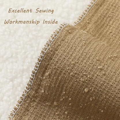 FUTEI Pack of 2 Khaki Decorative Throw Pillow Covers 24x24 Inch Soft Cozy Solid Boucle Textured European Cushion Case,Modern Home Decor for Couch Bed Living Room