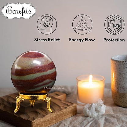 Amazing Gemstone Narmada Shiva Lingam Crystal Ball with Stand - 1.5" Inches Crystal Sphere Meditation Balls for Witchcraft and Decorative Balls