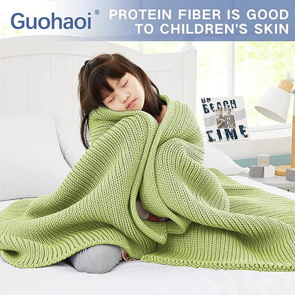 Guohaoi Knitted Weighted Blanket for Adults (Light Green 60"x80" 12lbs) No Beads Cooling Throw Blanket for Hot Sleepers, Home Decor Breathable Chunky Knit Heavy Blanket Use on Queen/King Size Bed