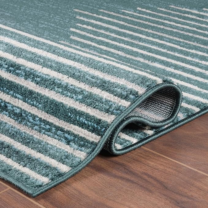 Rugshop Bohemian Stripe Stain Resistant High Traffic Living Room Kitchen Bedroom Dining Home Office Area Rug 5' x 7' Teal