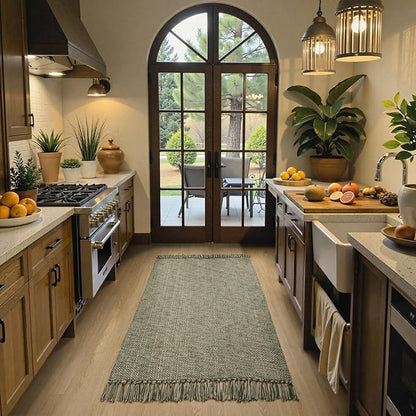 Collive 3x5 Small Area Rugs, Machine Washable Natural/Green Rug Modern Braided Kitchen Rugs, Neutral Reversible Throw Carpet Farmhous Woven Rug for Entryway Indoor Nursery Mudroom Living Room