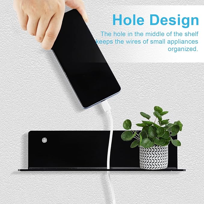 9 Inch Acrylic Floating Shelf No Drill Adhesive Wall Shelf Set of 4 for Funko Pop Storage, Floating Shelves Damage-Free Expand Wall Space for Living Room, Bathroom, Gaming Room, Office - Black