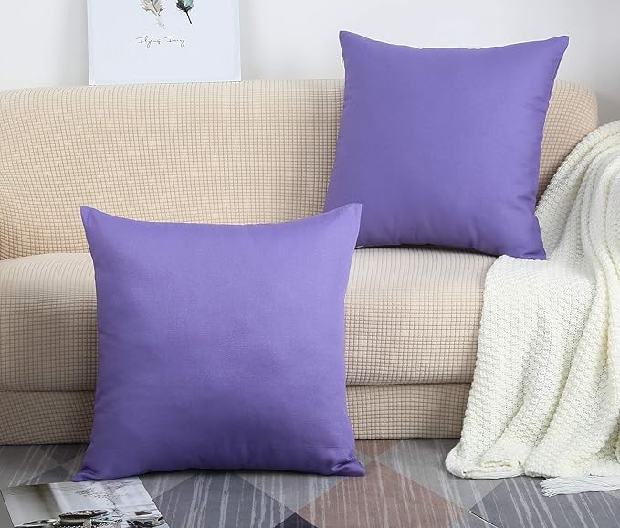 TangDepot Handmade Decorative Solid 100% Cotton Canvas Throw Pillow Covers/Pillow Shams, (24" x24" , Violet, 1 Count (Pack of 1))