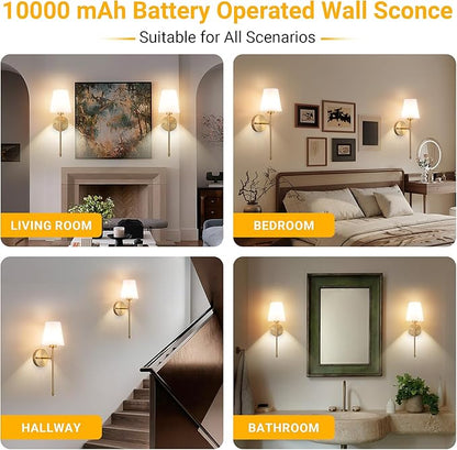 Battery Operated Wall Sconce: Peel and Stick Adhesives Stick On Non Drill Wall Light, Rechargeable Wireless Wall Lamp with Battery Corn Bulb for Bedroom Wall Decor (Gold,20inch)