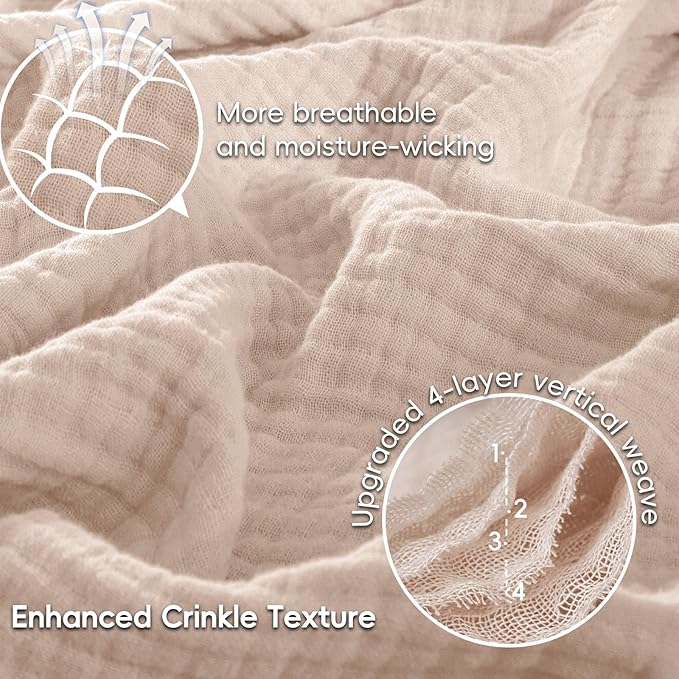 PHF 100% Cotton Muslin Blanket Twin XL Size 66"x90", 4-Layer Lightweight Gauze Throw, Breathable Cloud-Soft Minimalist Blanket for Bed, Couch, Camping & Baby, Dusty Pink, Ideal Gift
