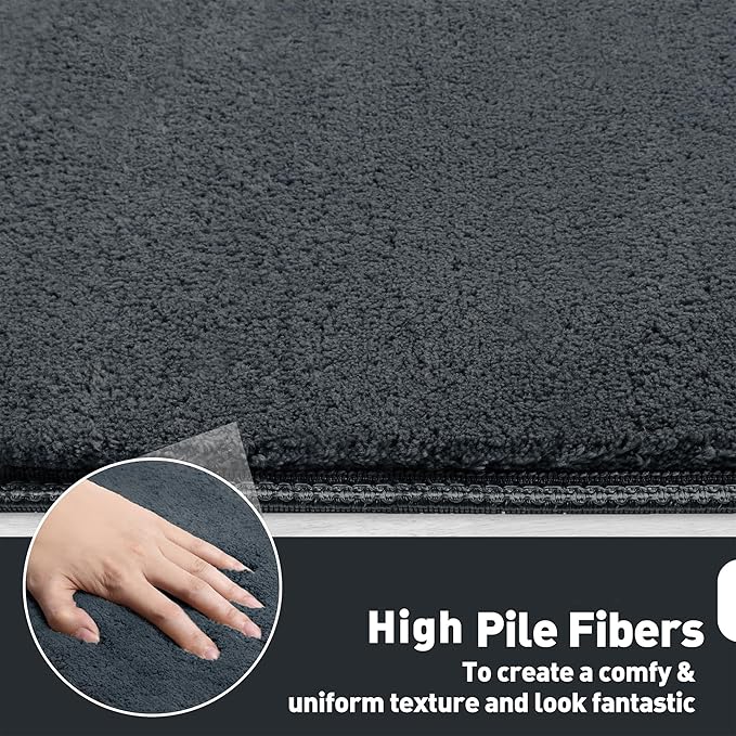 PURE ERA Carpet Stair Tread Landing Mat Area Rug Ultra Plush Shag Soft Non Slip Skid Resistant Tape Free Indoor Doormat Washable Reusable Dark Gay 2' X 3'