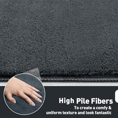 PURE ERA Carpet Stair Tread Landing Mat Area Rug Ultra Plush Shag Soft Non Slip Skid Resistant Tape Free Indoor Doormat Washable Reusable Dark Gay 2' X 3'