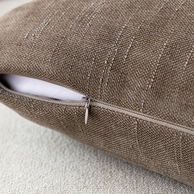 Foindtower Pack of 2 Soft Textured Throw Decorative Pillow Covers Square Accent Solid Cushion Cover Cozy Farmhouse Pillow Case with Zipper for Couch Sofa Bedroom Living Room 18x18 Inch, Taupe