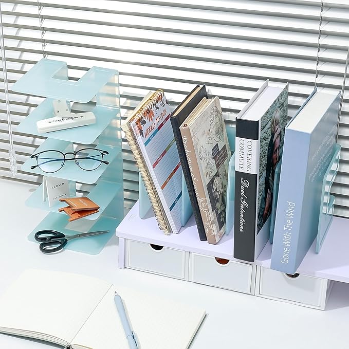 BAYTORY 2Pcs Acrylic File Holder Purse Organizer, Sturdy Desktop File Sorter Organizer, Binder Shelf for Office Desk Kitchen Shelf Closet (Green)