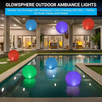 NAYUNA 2 Pack - Solar LED Floating Pool Lights - 14-Inch Inflatable Waterproof Decorative Balls with 16 Color-Changing Glow, Durable and Eco-Friendly for Pools, Patios, Gardens and Events