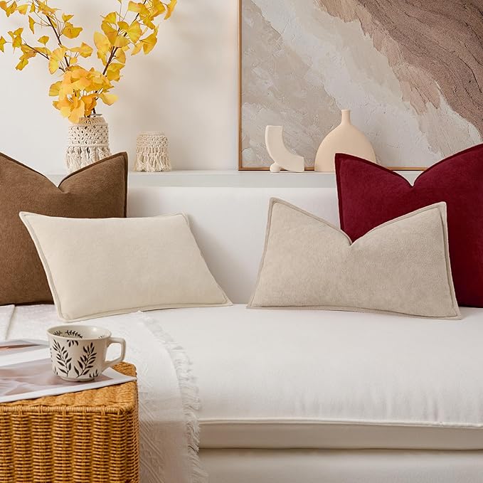 Kevin Textile Christmas Decorative Pillow Covers Burgundy 18x18 Inch Pack of 2 Soft Boucle Textured Waterproof Throw Pillowcases Accent Pillows for Couch Sofa Chair Bed Home Decor Indoor Outdoor