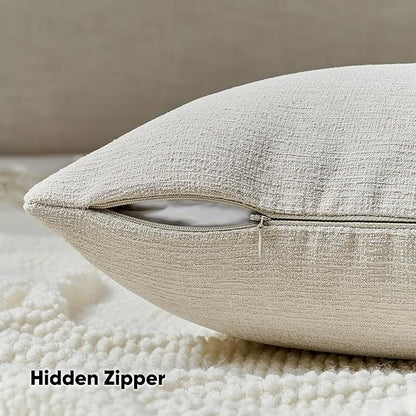 FUTEI Beige Chenille Decorative Throw Pillow Covers 24x24 Inch Set of 2,Soft Cozy Faux Linen Textured European Pillow Shams,Farmhouse Home Decor for Couch Living Room