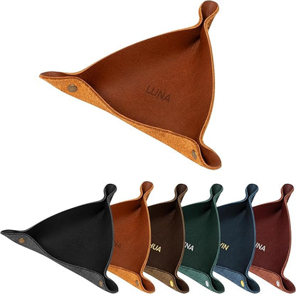Northwind Personalized Leather Valet Tray – Custom Engraved Full Grain Leather Catchall Tray for Men, Handmade in USA Desk Organizer & Groomsmen Gift, Perfect Storage for Nightstand, Dresser