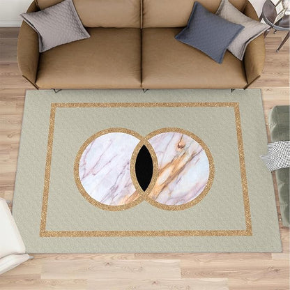 Abstract Marble Area Rugs Gilded Circle Rectangle Geometry Area Carpet Mid-Century Simple Rug Luxury Decor Rug for Living Room Door Mats Porch 6x9ft