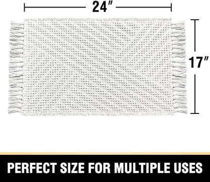 H.VERSAILTEX Waffle Bath Mat Super Absorbent Boho Bath Mat Non Slip Bath Rugs for Bathroom Floor Machine Washable Dry Fast Bathroom Rugs with Tassels, 17" x 24", Ivory White