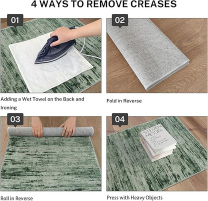 Modern Abstract Entryway Rug Indoor 2x3 Washable Rug Non-Slip Soft Small Area Rug Forest Green Kitchen Mats Thin Print Faux Wool Floor Carpet Throw Rugs for Entrance Bedroom