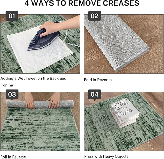 Modern Abstract Runner Rug 2x6, Forest Green Washable Kitchen Runner Non-Slip Soft Hallway Rug Runner Thin Print Faux Wool Carpet for Entryway Bedroom Laundry Room Indoor Home Decor