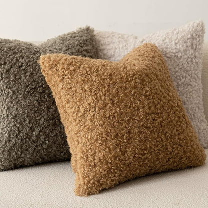Foindtower 2 Pieces 20x20 Inch Bronze, Faux Fur Throw Pillow Cover Accent Sherpa Pillow Fuzzy Soft Pillowcases Sheepskin Decorative Fleece Cushion Case for Bed Couch Living Room