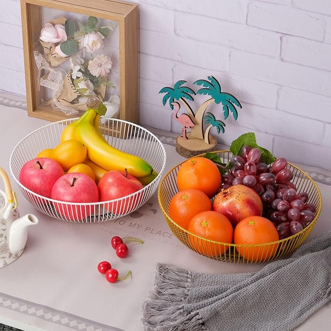 IBWell White Wire Fruit Basket Fruit Bowl Kitchen Fruit Basket Stand Fruit Bowls for the Counters Metal Fruit Bowl (Exposure)