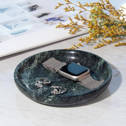 Small Natural Marble Jewelry Tray Key Plate Holder Dish Trinket Decor Catch All Bowl for Ring Earring Stone Gift for Women Daugther,Verde Alpi Green