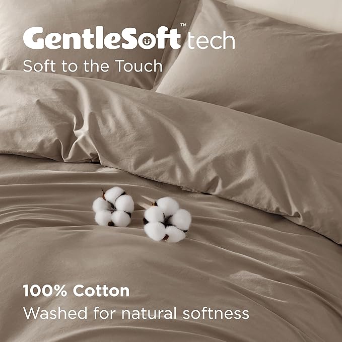 Bedsure 100% Washed Cotton Duvet Cover King Size - Light Brown Minimalist Cotton Duvet Cover Linen Like for All Seasons - GentleSoft™ Plain Simple Bedding, 3 Pieces (Light Brown, King, 104"x90")