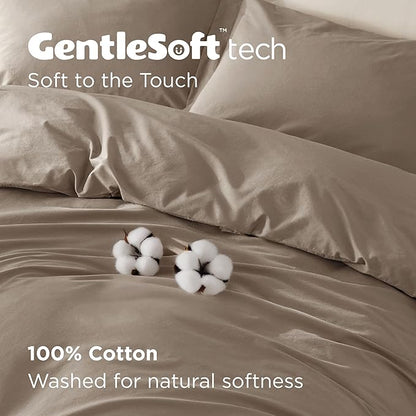 Bedsure 100% Washed Cotton Duvet Cover Oversized Queen - Light Brown Minimalist Cotton Duvet Cover for All Seasons - GentleSoft™ Plain Simple Bedding, 3 Pieces (Light Brown, Oversized Queen, 98"x98")