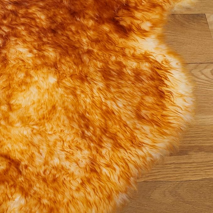 SAFAVIEH Sheep Skin Collection Accent Rug - 3'7" x 5'11", Champagne & Copper Brown, Handmade Rustic Genuine Pelt, 3.4-inch Thick Ideal for High Traffic Areas in Foyer, Living Room, Bedroom (SHS121K)