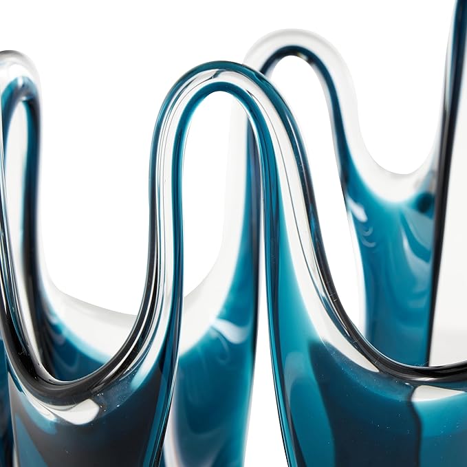 Deco 79 Glass Abstract Decorative Vase Ombre Centerpiece Vase with Wavy Oval Cutouts, Flower Vase for Home Decoration 8" x 8" x 10", Blue